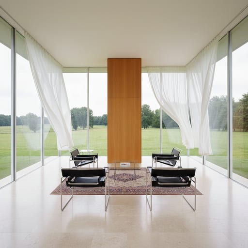 Mies Glass Pavilion — Transparent Steel Box