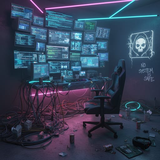 Cyberpunk Hacker Den — Digital Anarchist Cave