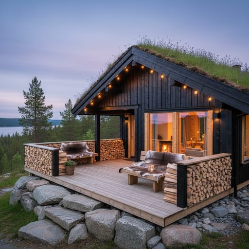 Scandinavian Cabin Exterior — Fjordside Hideaway