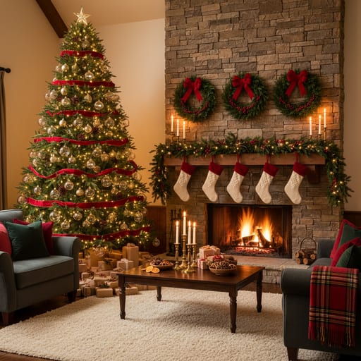Christmas Living Room — Festive Fireside Magic