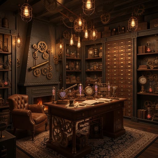 Room before and after a Steampunk Atölye AI transformation (after)